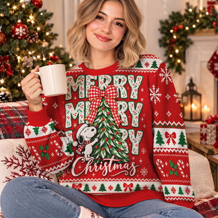 Funny Merry Christmas Ugly Sweatshirt Cartoon Dog Tree Design
