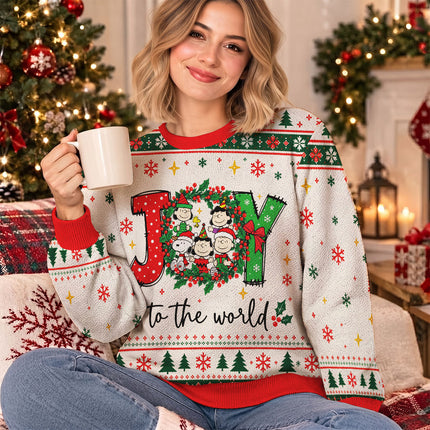 Funny Joy to the World Ugly Sweatshirt Christmas Cartoon Wreath