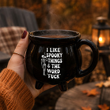 Funny Skeleton Halloween Cauldron Ceramic Mug Spooky Quote