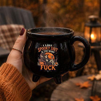 Grim Reaper Halloween Cauldron Ceramic Mug Funny Spooky Quote