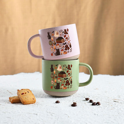 Cozy Black Cat Halloween Pottery Mug Ghost Autumn Gift