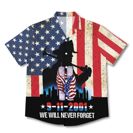 25th Patriot Day We Will Never Forget 9/11 Firefighter Tribute Hawaiian Shirt