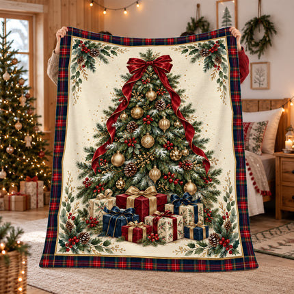 Christmas Tree Fleece Blanket Tartan Plaid Holiday Decor