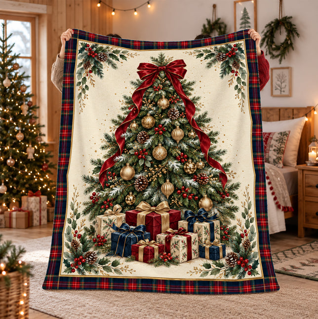 Christmas Tree Fleece Blanket Tartan Plaid Holiday Decor