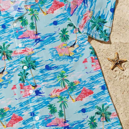 Tropical Island Palm Tree Ocean Beach Summer Hawaiian Shirt