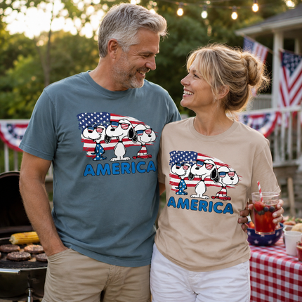 Comfort Colors America Cool Pups Patriotic Flag Sunglasses T-Shirt