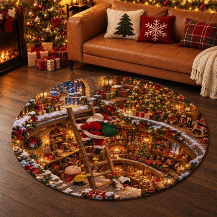 Christmas Round Rug Enchanted Toy Workshop Holiday Doormat