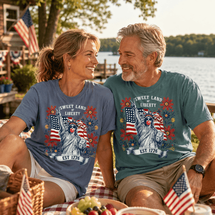 Comfort Colors Sweet Land Of Liberty EST 1776 Bubblegum Statue 250th Anniversary USA T-Shirt