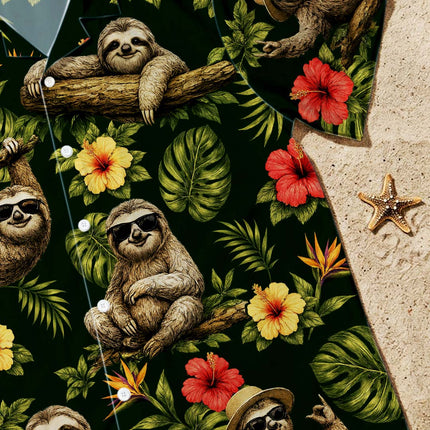 Tropical Sloth Floral Summer Vacation Hawaiian Shirt