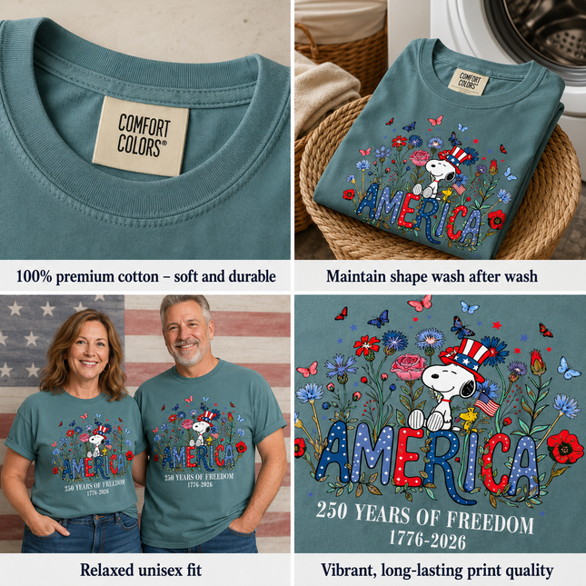 Comfort Colors Floral America 250 Years Of Freedom T-Shirt
