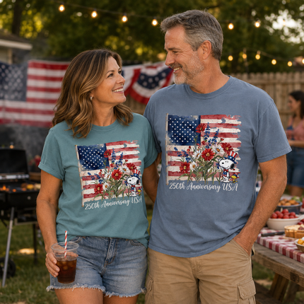 Comfort Colors 250th Anniversary USA Watercolor Flag Floral Dog T-Shirt