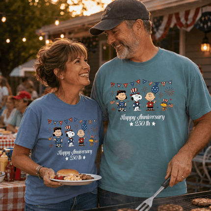 Comfort Colors Happy 250th Anniversary USA Patriotic Bunting Squad T-Shirt