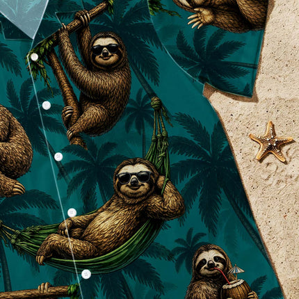 Tropical Sloth Palm Tree Vacation Summer Hawaiian Shirt