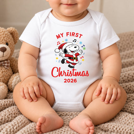 My First Christmas 2026 Festive Music Notes Baby Bodysuit