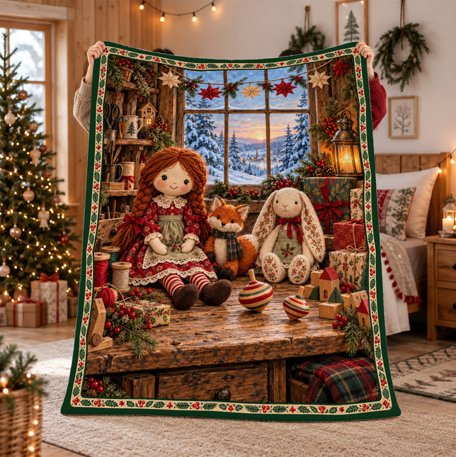 Vintage Christmas Toys Fleece Blanket Holiday Decor