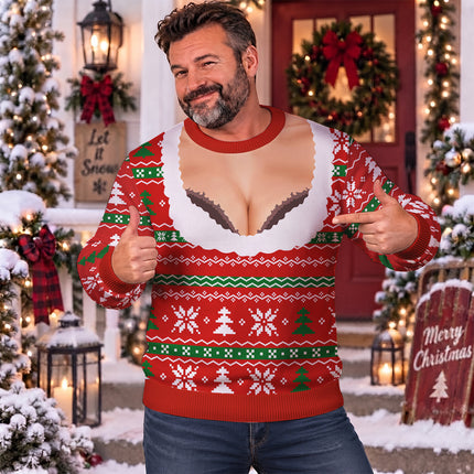 Funny Christmas Ugly Sweatshirt Faux Cleavage Holiday Print