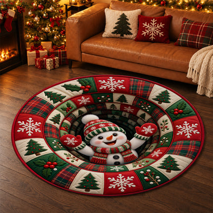Christmas Round Rug Snowman Holiday Doormat