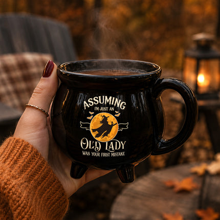 Funny Old Lady Witch Cauldron Ceramic Mug Halloween Gift