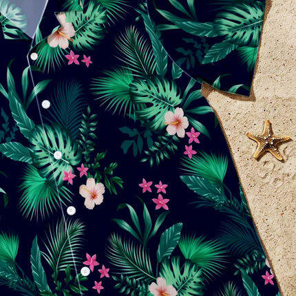 Beach Summer Tropical Green Floral Hawaiian Shirt