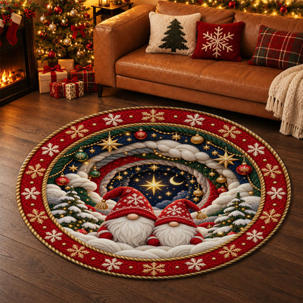 Christmas Round Rug Gnome Starry Night Holiday Doormat