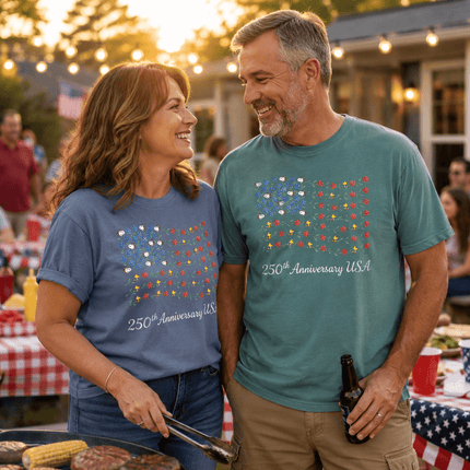 Comfort Colors 250th Anniversary USA Floral Vine Flag Dog And Bird T-Shirt