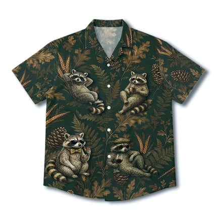 Vintage Raccoon Forest Botanical Summer Hawaiian Shirt