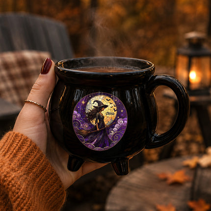 Personalized Witch Cauldron Mug Purple Stained Glass Halloween