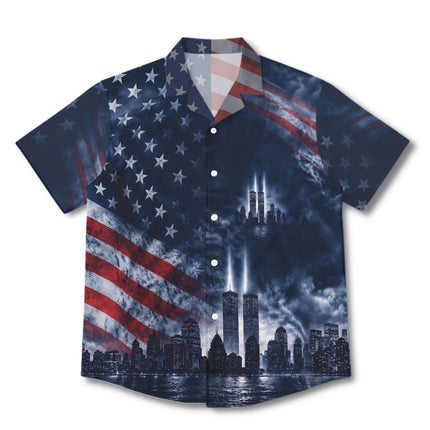 25th Patriot Day American Flag 9/11 Skyline Memorial Tribute Hawaiian Shirt