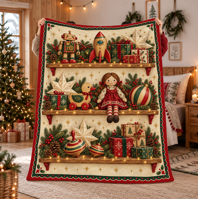 Vintage Christmas Toys Fleece Blanket Retro Holiday Decor