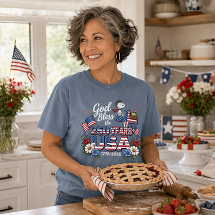 Comfort Colors God Bless The USA 250 Years Patriotic Cross T-Shirt