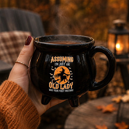 Funny Old Lady Witch Cauldron Ceramic Mug Halloween Gift