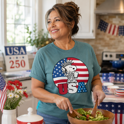 Comfort Colors USA Statue Of Liberty Patriotic Dog Circle T-Shirt