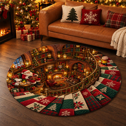 Christmas Round Rug Cozy Library Patchwork Staircase Doormat