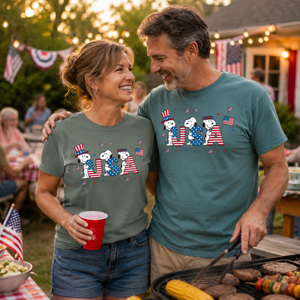 Comfort Colors USA Flag Block Letters Cute Dogs T-Shirt