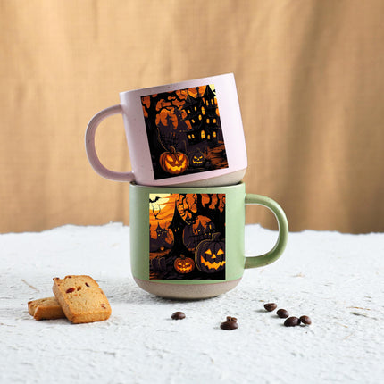 Jack O Lantern Halloween Pottery Mug Haunted House Spooky Decor