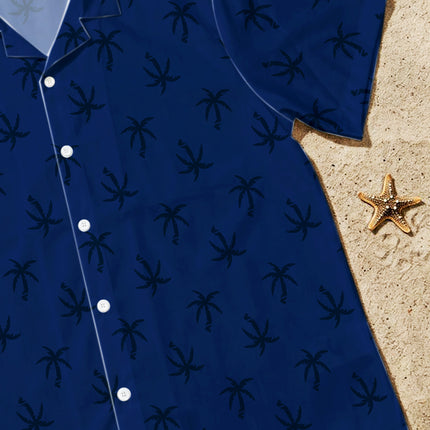 Navy Blue Palm Tree Tropical Beach Summer Hawaiian Shirt