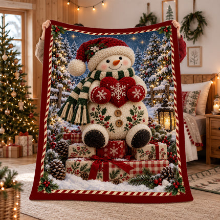 Christmas Snowman Fleece Blanket Cozy Winter Holiday Decor