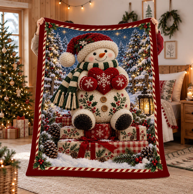 Christmas Snowman Fleece Blanket Cozy Winter Holiday Decor