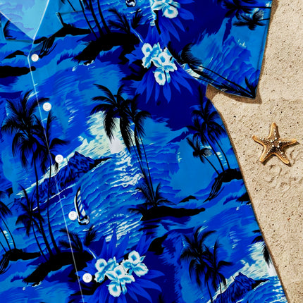 Blue Tropical Island Beach Floral Summer Hawaiian Shirt
