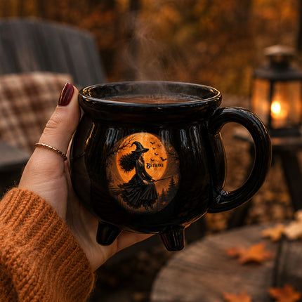 Personalized Witch Moon Cauldron Mug Halloween Custom Name