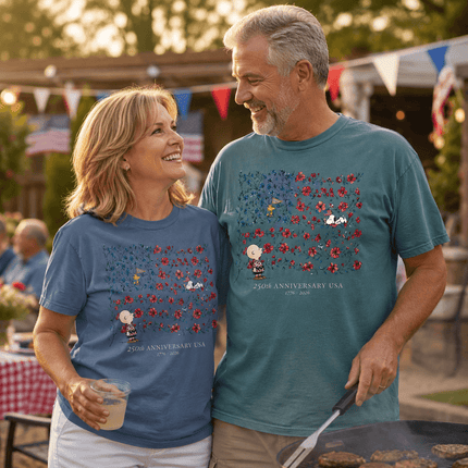 4_d1e334b7-7e3d-41e8-a67a-fd9880af26a3 - AuraNations - Comfort Colors 250th Anniversary USA Floral Vine Flag Friends T-Shirt - Blue Jean / S - 250TH ANNIVERSARY, ALL, COMFORT COLORS, NO CUSTOM, PRODUCTS, SNPY, TSHIRT
