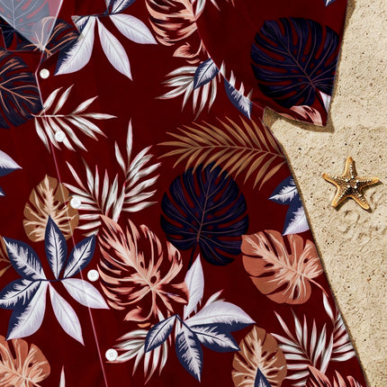 Beach Summer Tropical Red Leaf Print Hawaiian Shirt