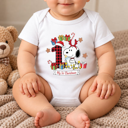 My 1st Christmas Buffalo Plaid Number One Baby Bodysuit