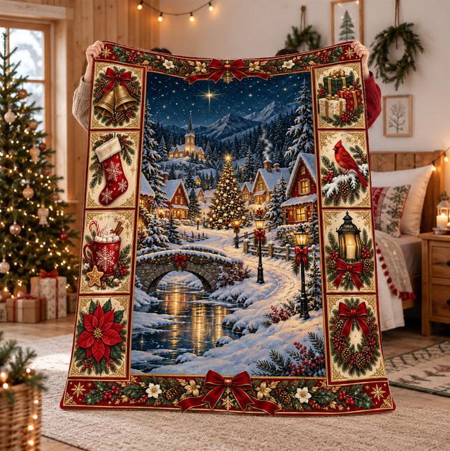 Christmas Village Fleece Blanket Winter Holiday Decor