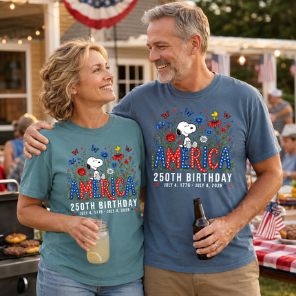 Comfort Colors America 250th Birthday Floral Sitting Dog T-Shirt