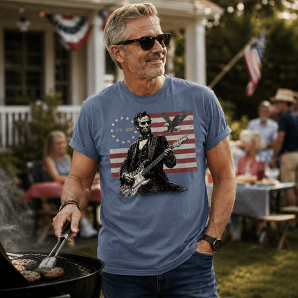 Comfort Colors 250th Anniversary USA Abraham Lincoln Guitar Flag T-Shirt
