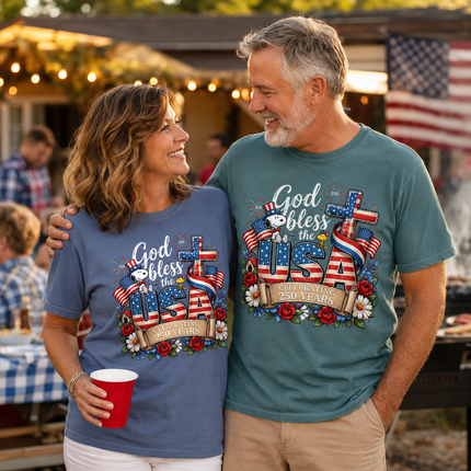 Comfort Colors God Bless The USA Celebrating 250 Years Cross Dog T-Shirt