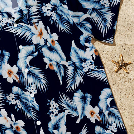 Beach Summer Navy Hibiscus Tropical Floral Hawaiian Shirt