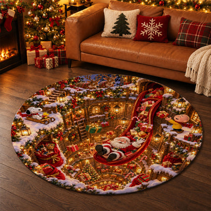 Christmas Round Rug Magical Gift Slide Holiday Doormat