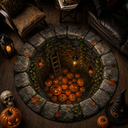 Halloween Round Rug Pumpkin Well 3D Spooky Doormat